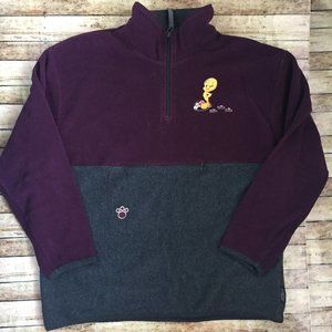 Vintage Y2K Looney Tunes Tweety Bird Gray & Purple Pullover Fleece Sweater L